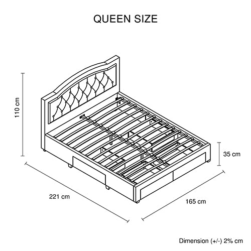 Beds & Bed Frames: Emily Bed Frame Queen Size Velvet Fabric Grey Four MDF Drawers with Wheels