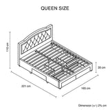 Beds & Bed Frames: Emily Bed Frame Queen Size Velvet Fabric Grey Four MDF Drawers with Wheels