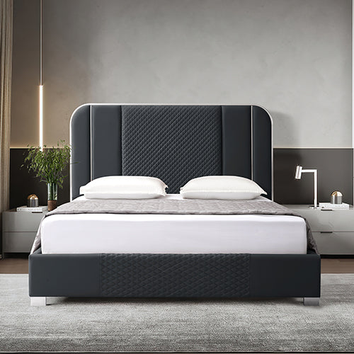 Arm Chairs & Recliners: Halcyon Bed Frame Air Leather Padded Upholstery High Quality Slats Polished Stainless Steel Feet