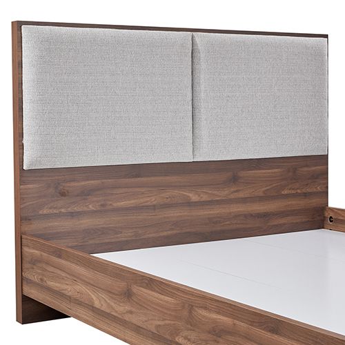 King Bed Frame with Melamine Finishing Fabric Upholstered Headboard LED Light
