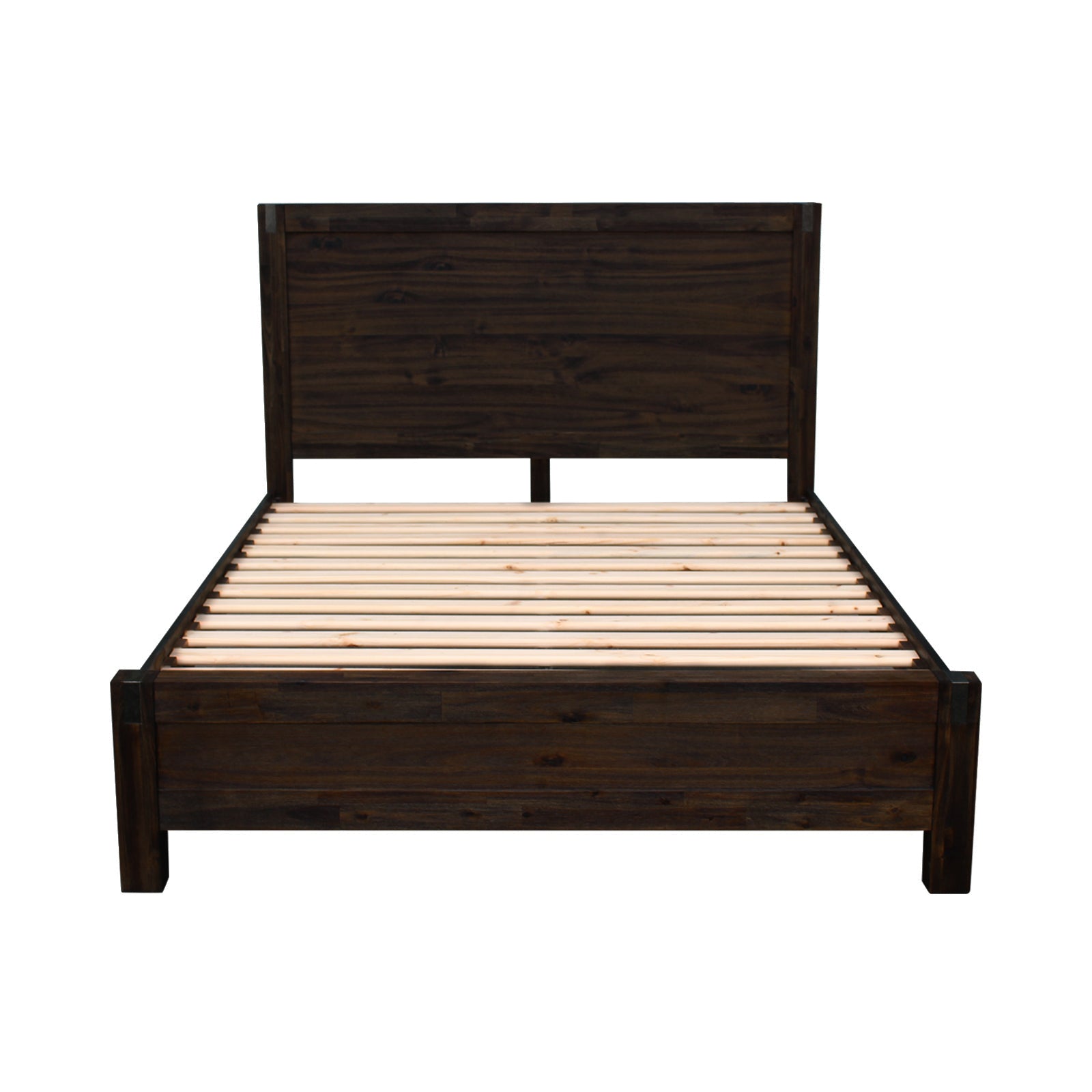 Beds & Bed Frames: Bed Frame Queen Size in Solid Wood Veneered Acacia Bedroom Timber Slat in Chocolate