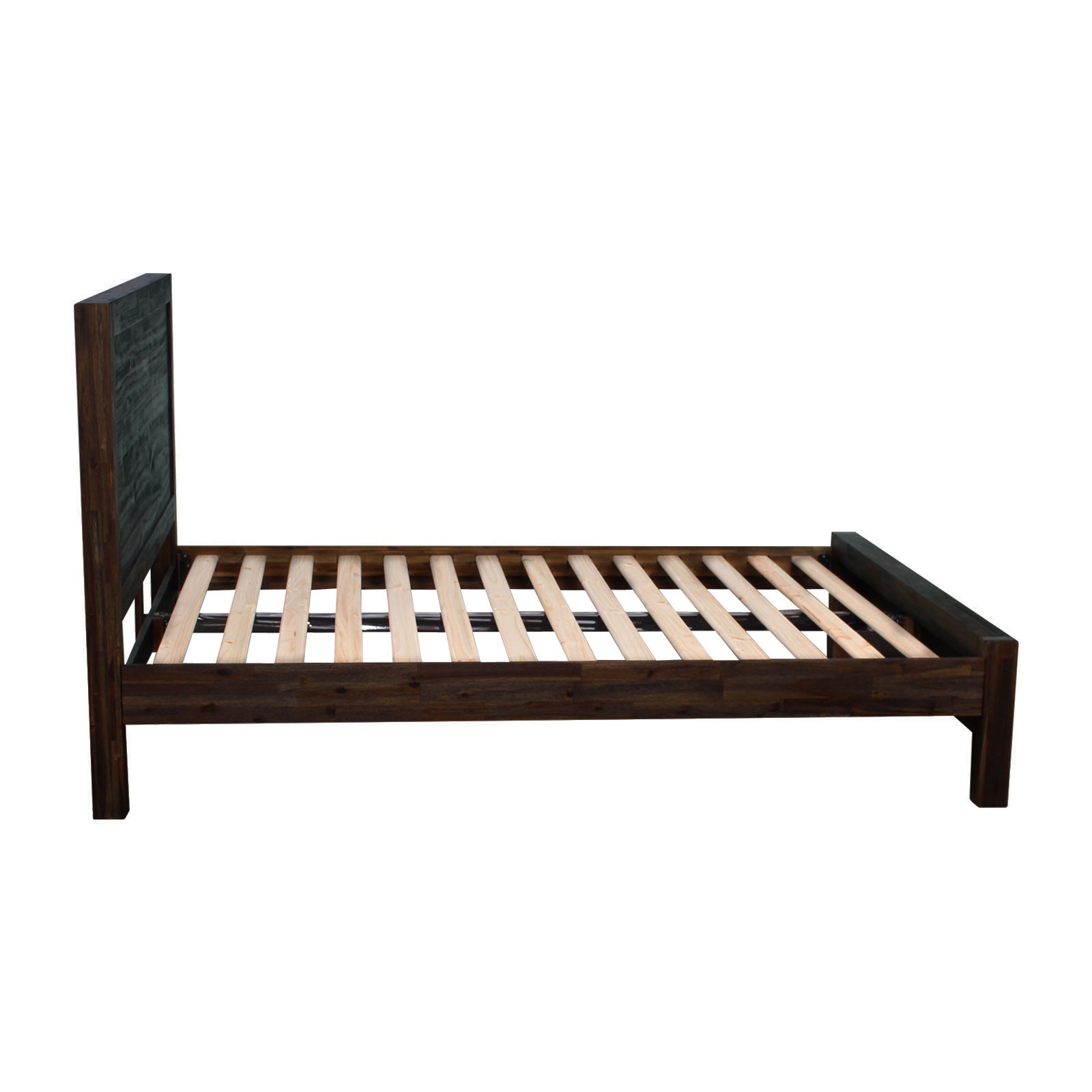 Beds & Bed Frames: Bed Frame Queen Size in Solid Wood Veneered Acacia Bedroom Timber Slat in Chocolate