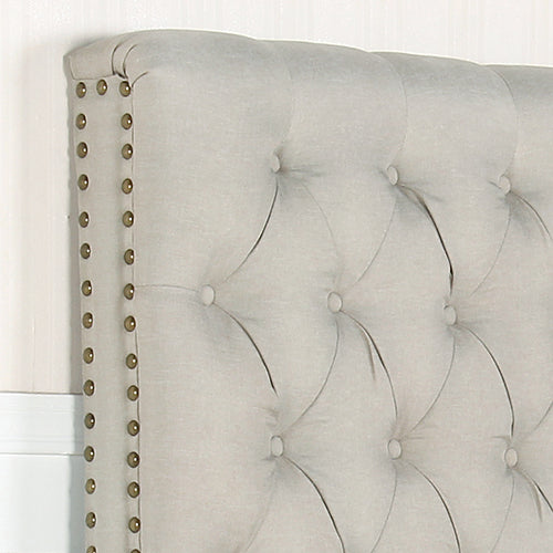 Headboards: Bed Head King Size French Provincial Headboard Upholsterd Fabric Beige