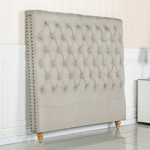 Headboards: Bed Head Queen Size French Provincial Headboard Upholsterd Fabric Beige