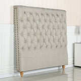Headboards: Bed Head Queen Size French Provincial Headboard Upholsterd Fabric Beige