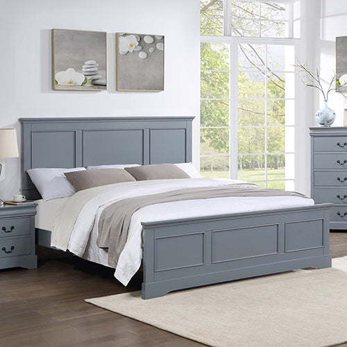 Beds & Bed Frames: Queen Bed Frame in Solid Wood with Slats Support in Grey colour
