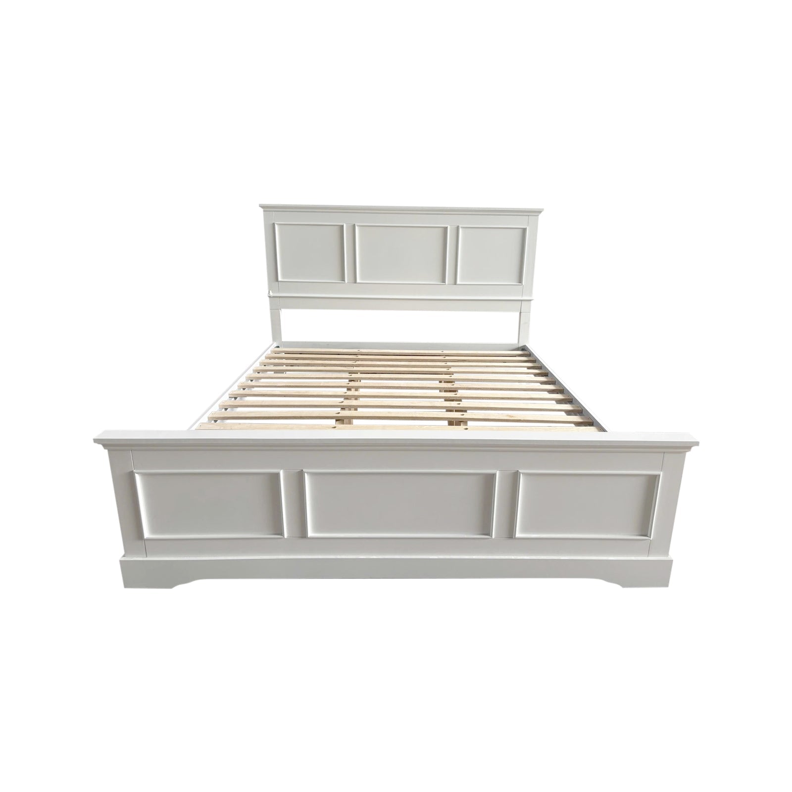 Beds & Bed Frames: Queen Bed Frame in Solid Wood with Slats Support in White colour