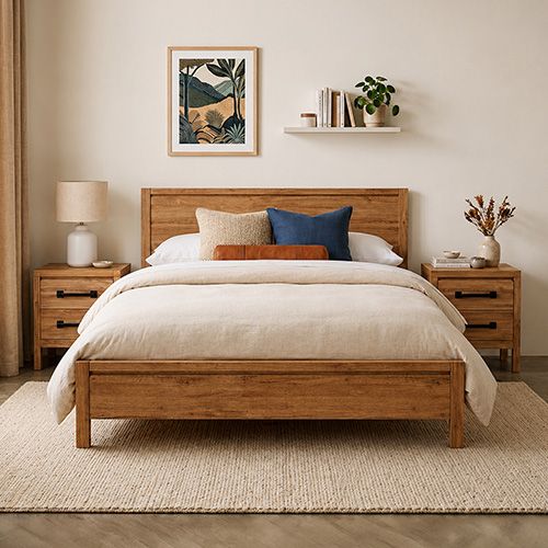 Queen Bed Frame with Natural Timber Look Finish