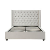 Beds & Bed Frames: Veronica Bed Frame King Size Winged Grey Linen Fabric Seam Grid Pattern with gas lift plywood metal structure
