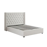 Beds & Bed Frames: Veronica Bed Frame King Size Winged Grey Linen Fabric Seam Grid Pattern with gas lift plywood metal structure