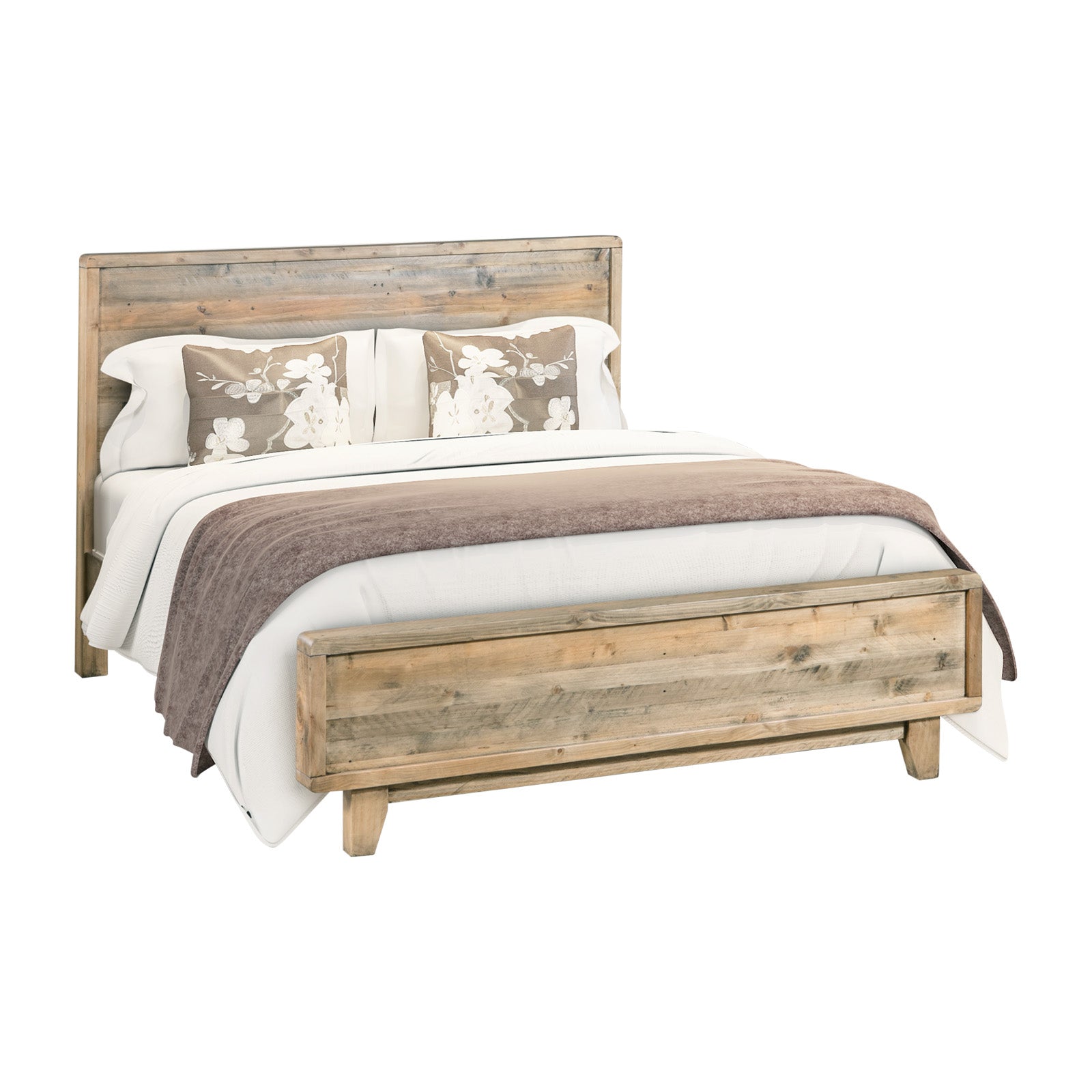 Beds & Bed Frames: King Size Wooden Bed Frame in Solid Wood Antique Design Light Brown