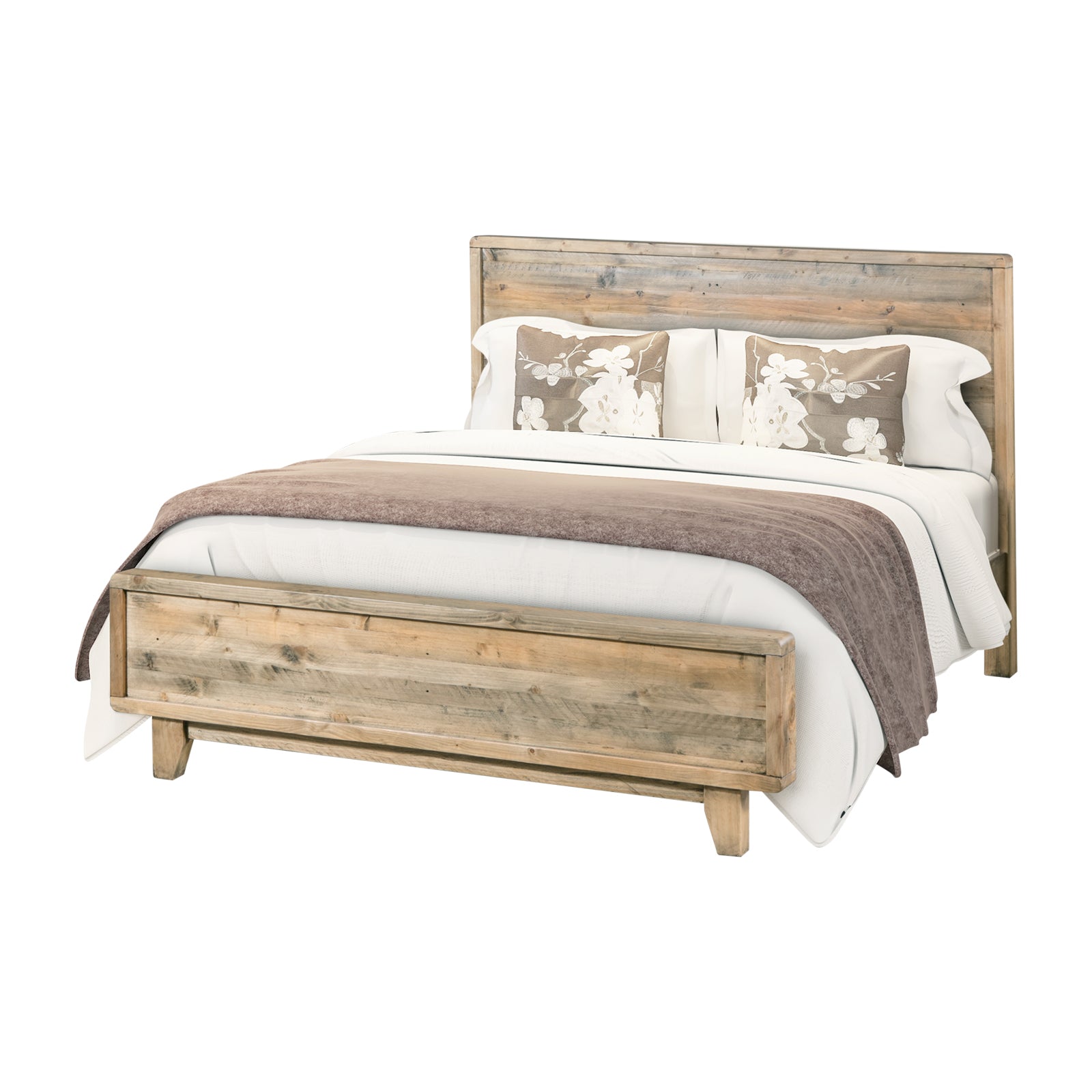 Beds & Bed Frames: King Size Wooden Bed Frame in Solid Wood Antique Design Light Brown