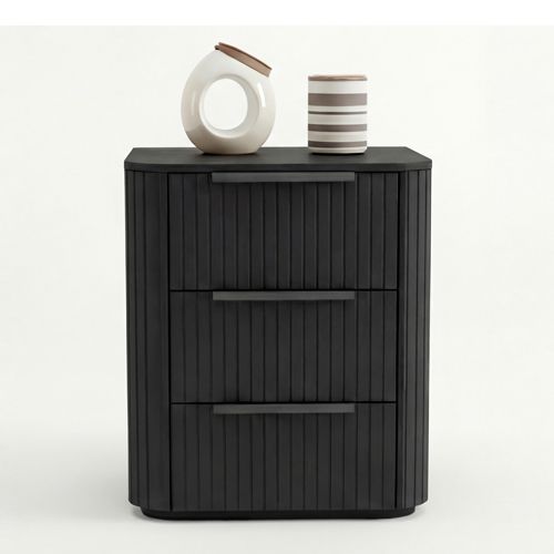 Solid Rubber Wood Bedside table with LED Lights in Black colour