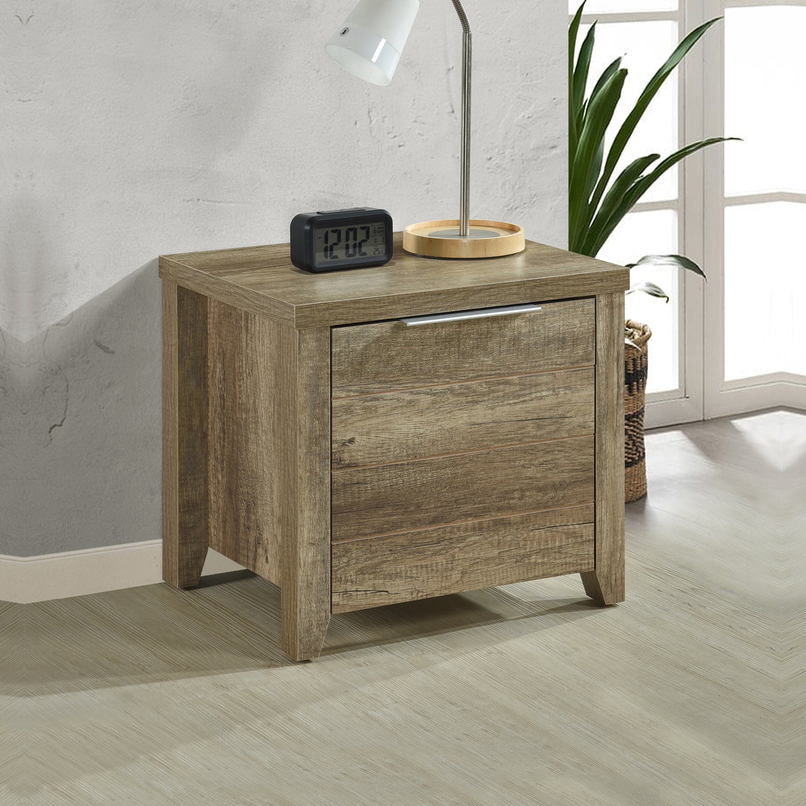 Bedside Tables: Bedside Table 2 drawers Storage Table Night Stand MDF in Oak
