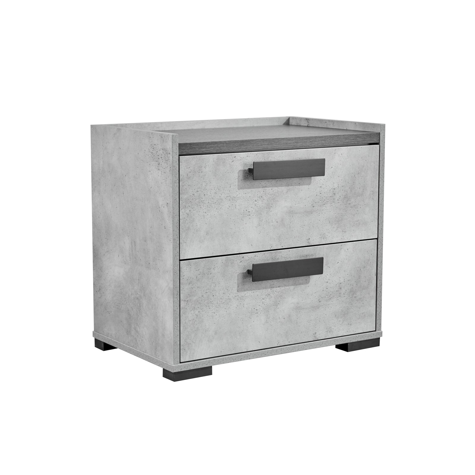Beds & Bed Frames: Bedside Table with 2 Storage Drawers MDF Combination of Black & Cement Colour Nightstand