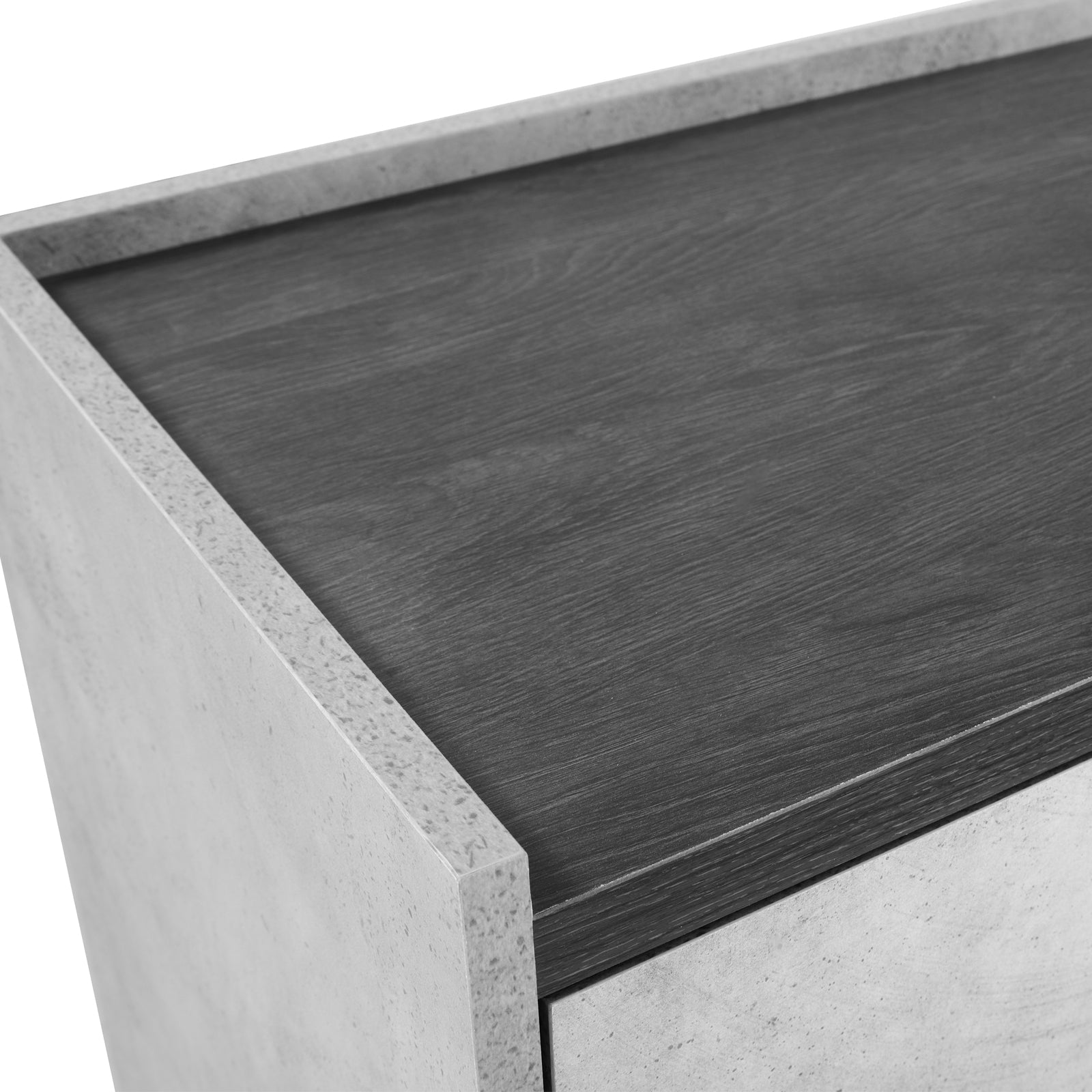 Beds & Bed Frames: Bedside Table with 2 Storage Drawers MDF Combination of Black & Cement Colour Nightstand
