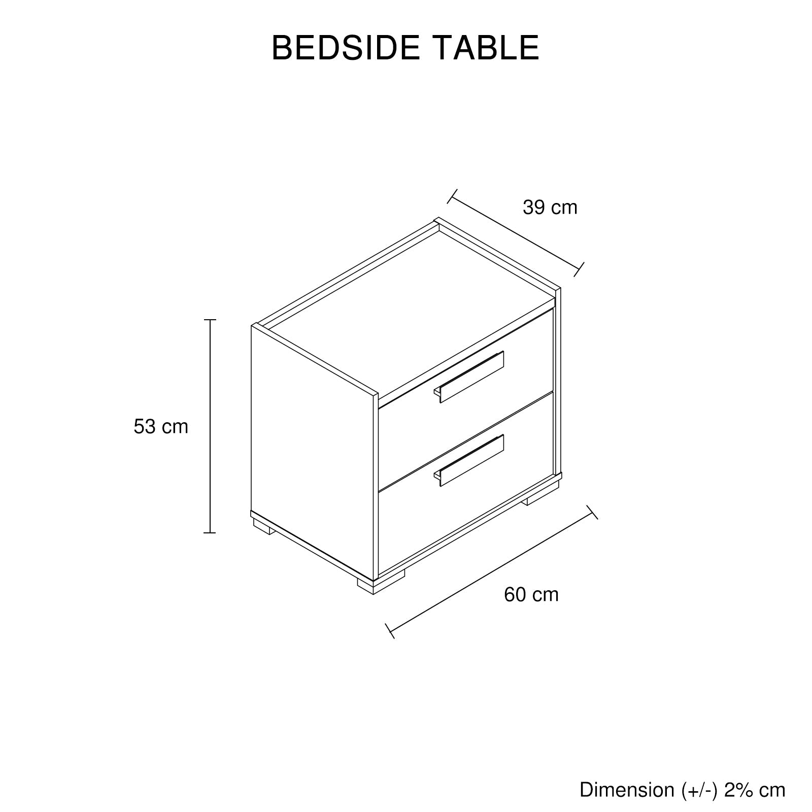 Beds & Bed Frames: Bedside Table with 2 Storage Drawers MDF Combination of Black & Cement Colour Nightstand