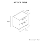 Beds & Bed Frames: Bedside Table with 2 Storage Drawers MDF Combination of Black & Cement Colour Nightstand