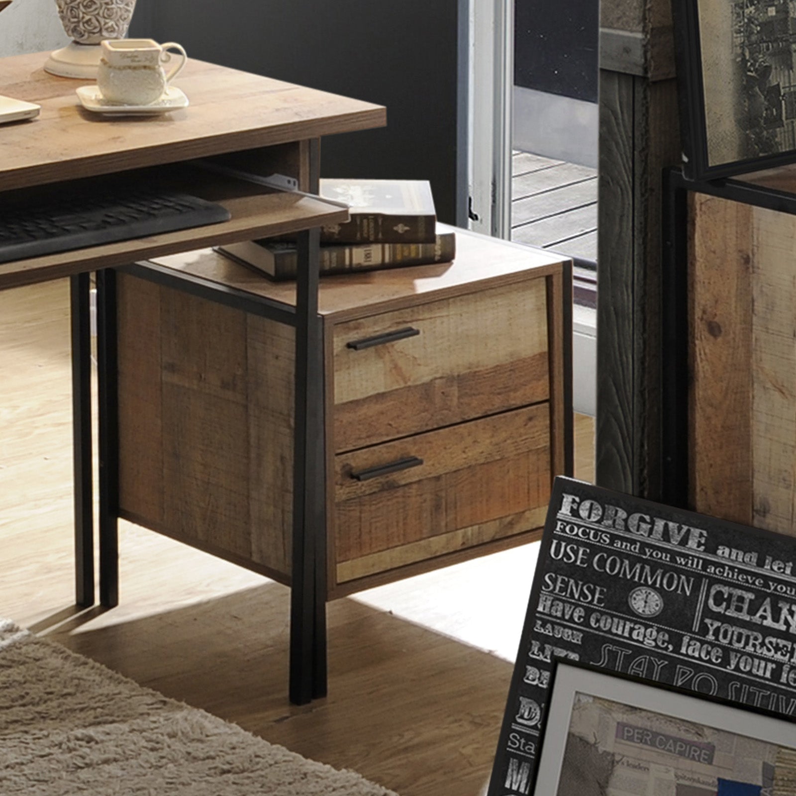 Bedside Tables: Bedside Table 2 drawers Night Stand Particle Board Construction in Oak Colour