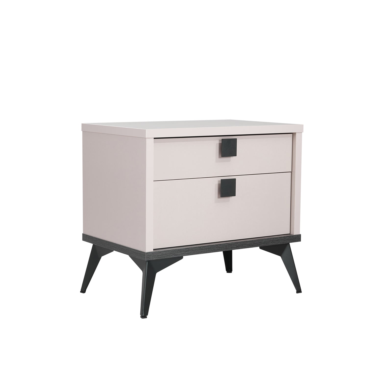 Beds & Bed Frames: Bedside Table with 2 Storage Drawers MDF Combination of Champagne and Black Colour Nightstand