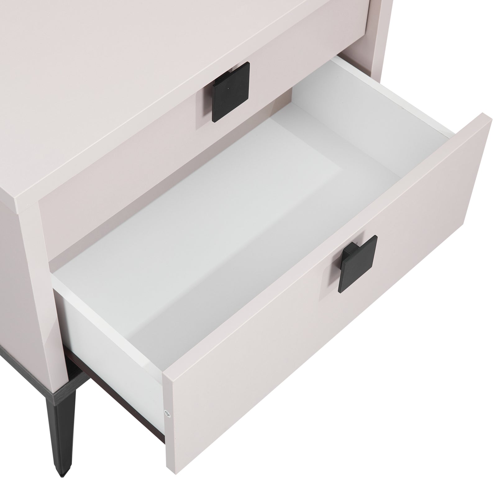 Beds & Bed Frames: Bedside Table with 2 Storage Drawers MDF Combination of Champagne and Black Colour Nightstand