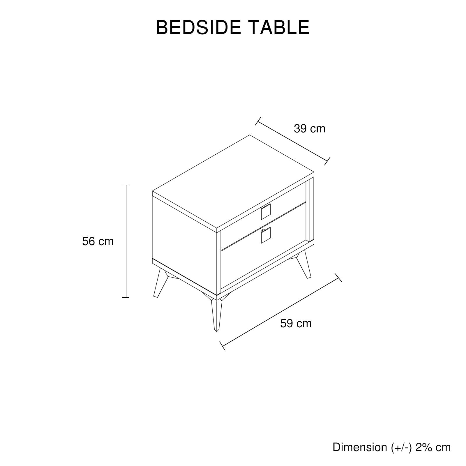 Beds & Bed Frames: Bedside Table with 2 Storage Drawers MDF Combination of Champagne and Black Colour Nightstand