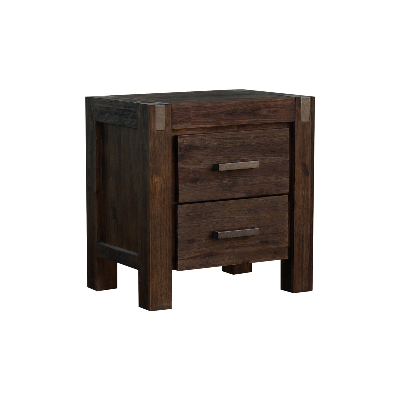Bedside Tables: Bedside Table 2 drawers Night Stand Solid Wood Acacia Storage in Chocolate Colour