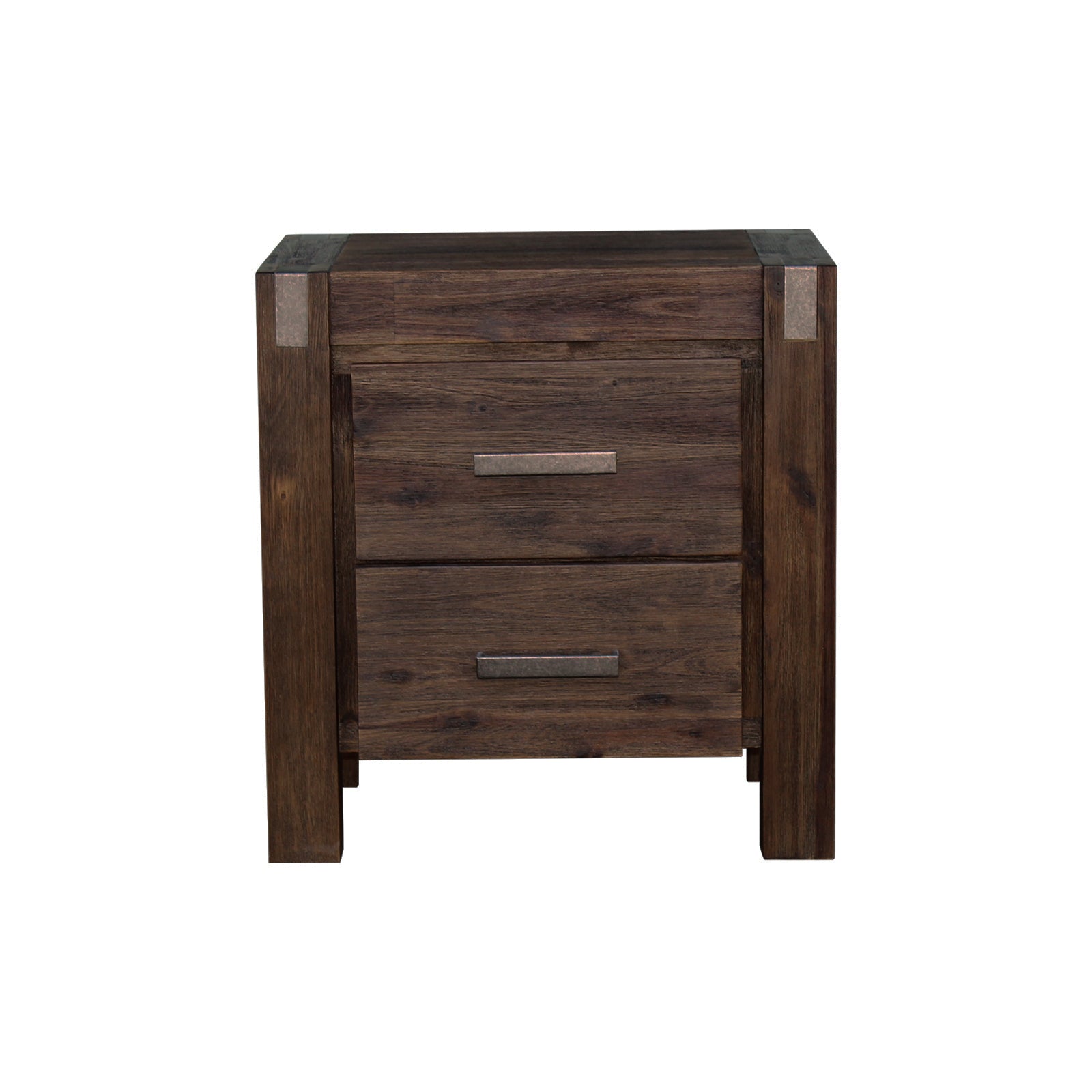 Bedside Tables: Bedside Table 2 drawers Night Stand Solid Wood Acacia Storage in Chocolate Colour