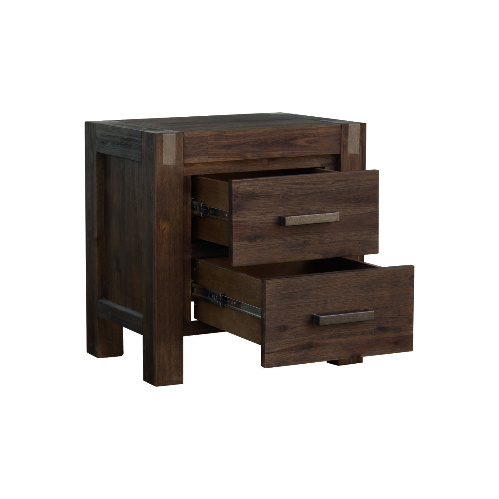 Bedside Tables: Bedside Table 2 drawers Night Stand Solid Wood Acacia Storage in Chocolate Colour