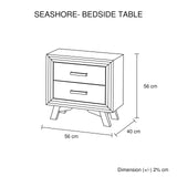 Bedside Table 2 drawer Night Stand with Solid Acacia Storage in Sliver Brush Colour