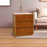 Bedside Tables: Bedside Table MDF Brown Colour Waveform Design Three Drawers