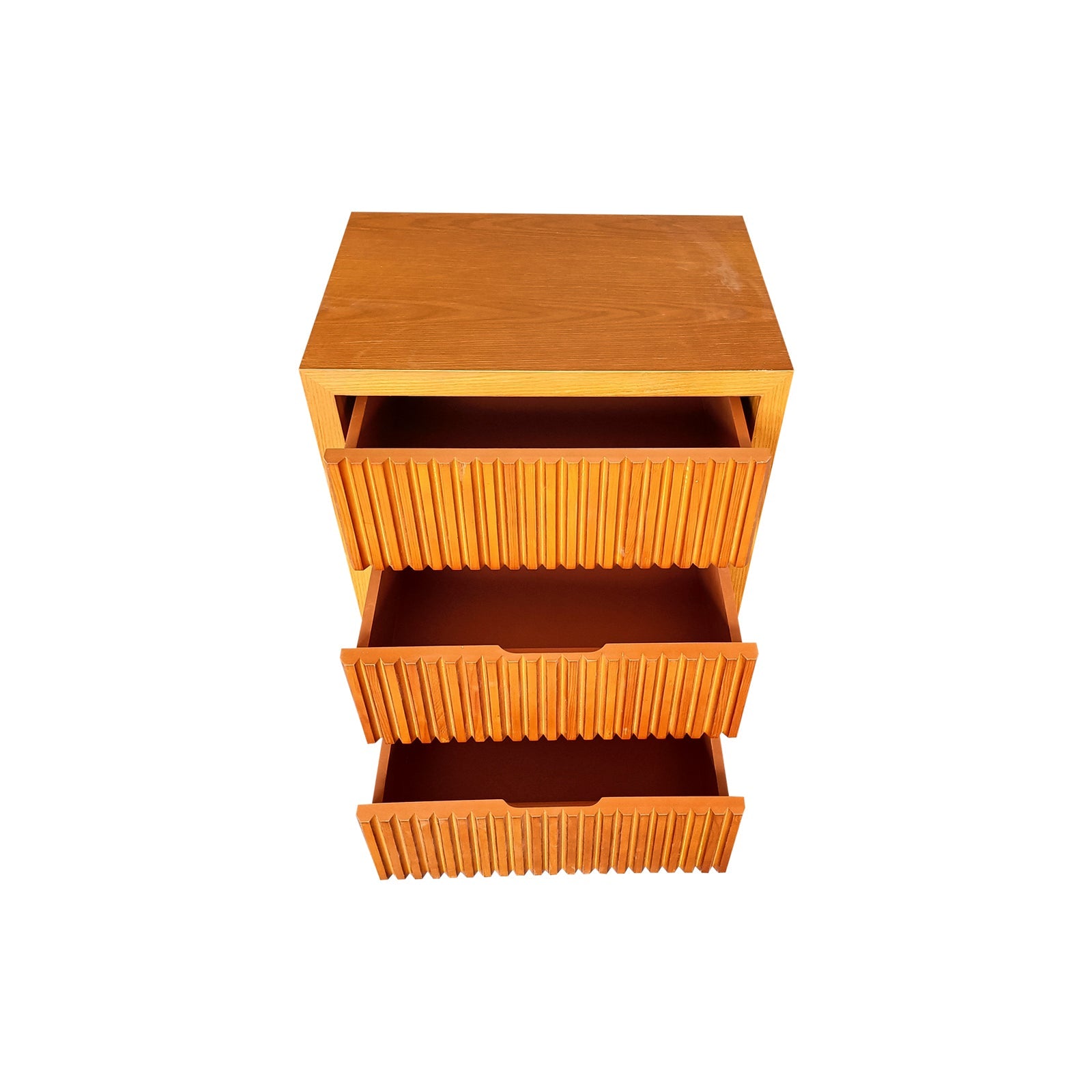 Bedside Tables: Bedside Table MDF Brown Colour Waveform Design Three Drawers