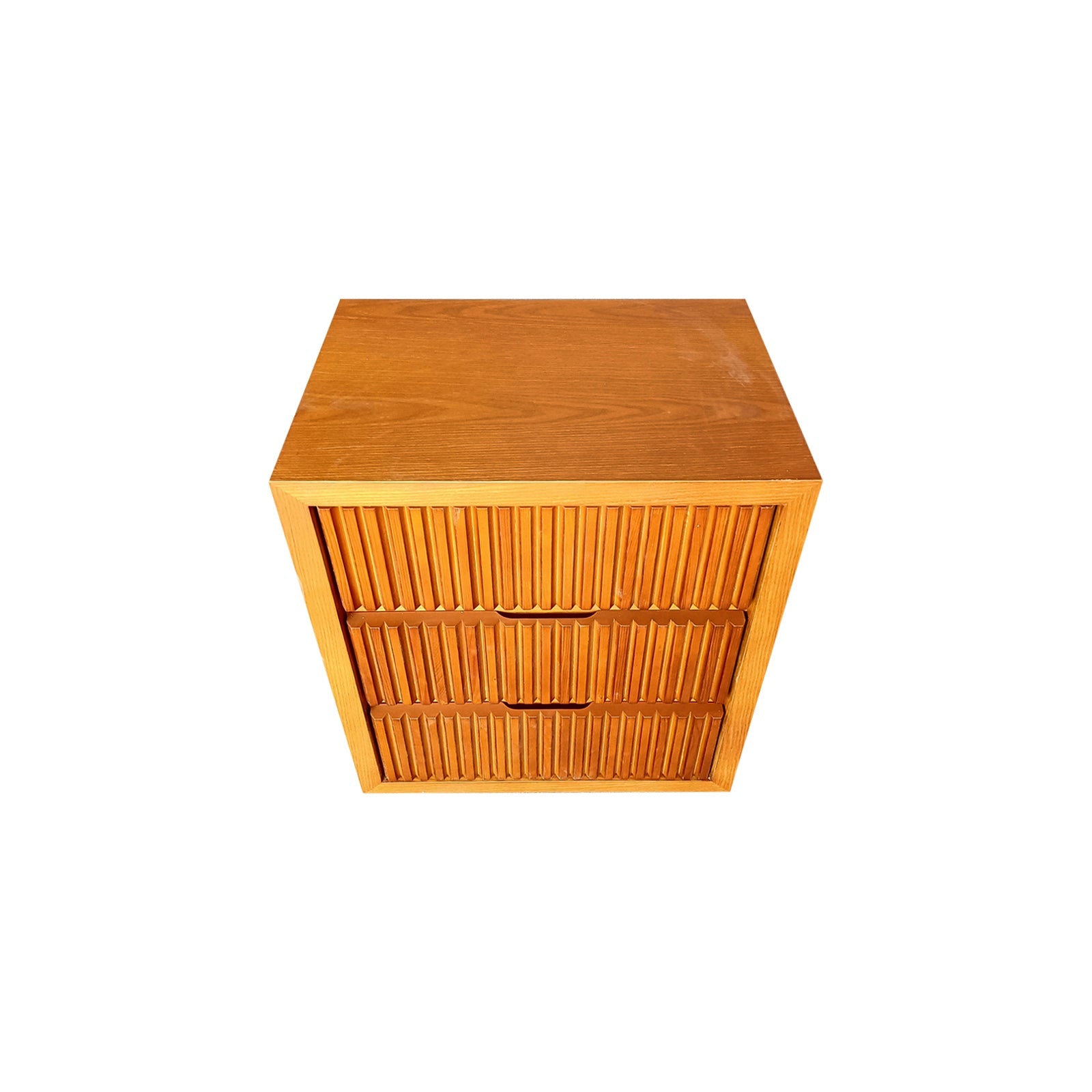 Bedside Tables: Bedside Table MDF Brown Colour Waveform Design Three Drawers