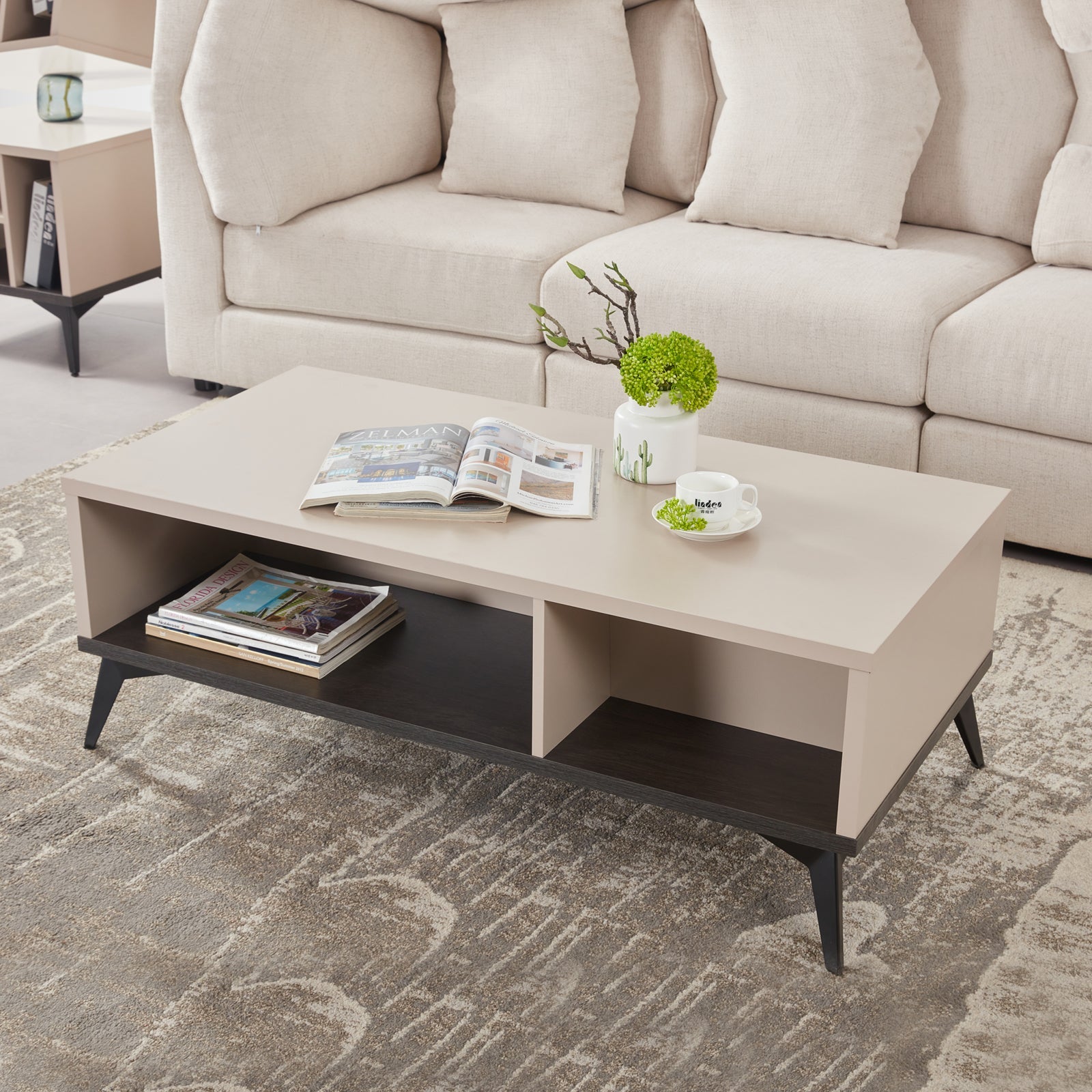 Coffee Tables: Coffee Table 2 Open Storage Cabinet MDF in Champagne Colour