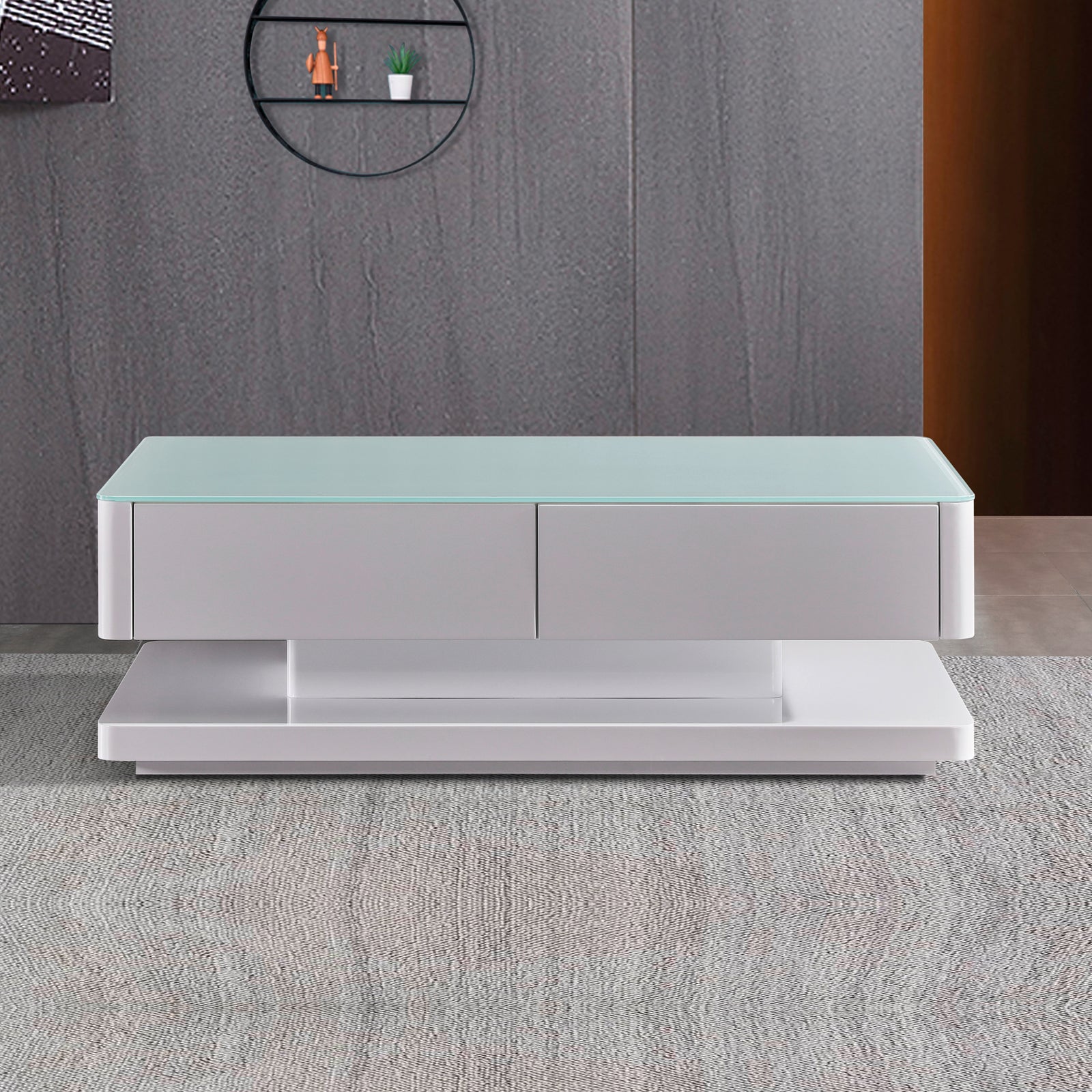 Coffee Tables: Stylish Coffee Table High Gloss Finish Shiny White Colour with 4 Drawers Storage