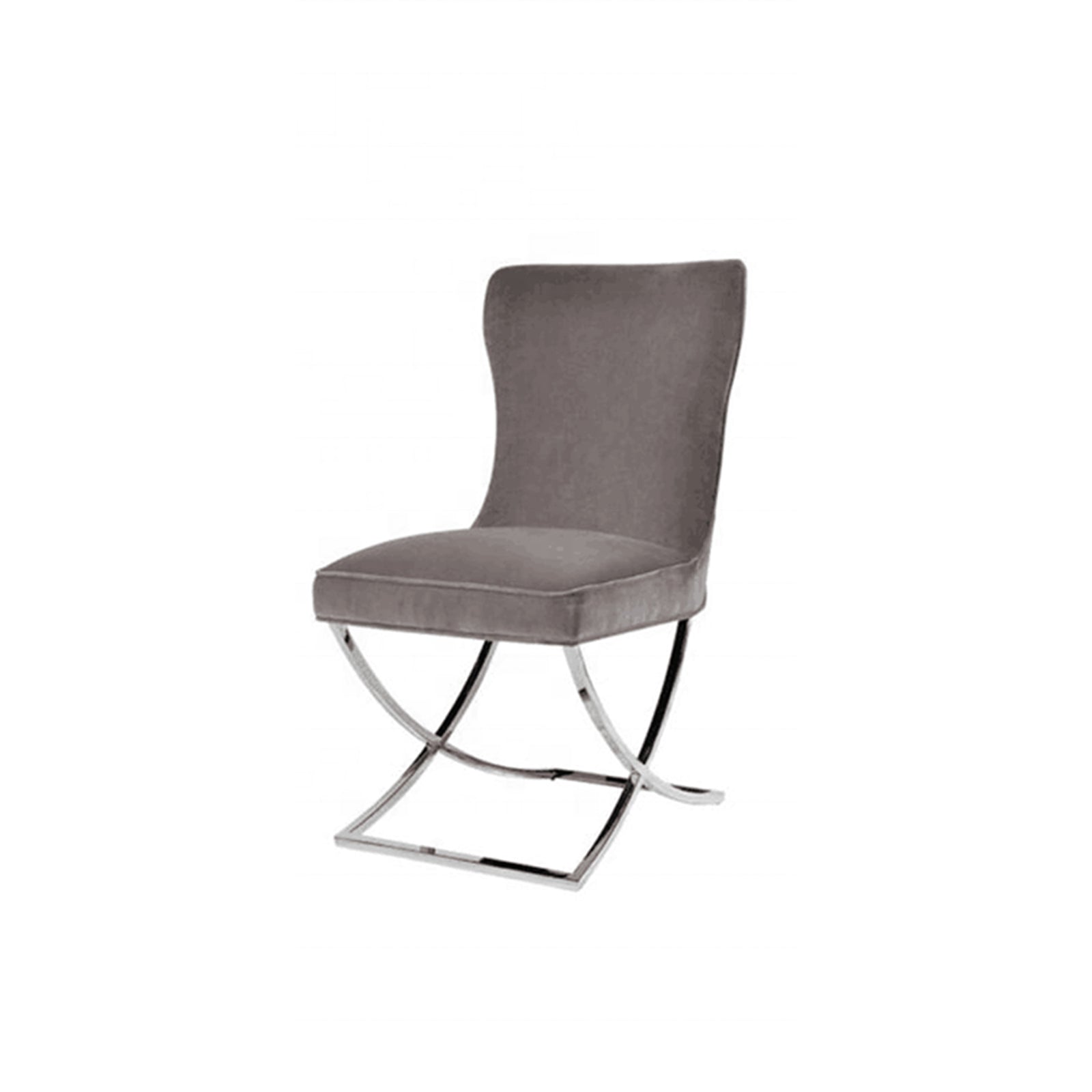 Kitchen & Dining Chairs: 2x Dining Chairs Grey Fabric Upholstery Quilting Silver Color Legs