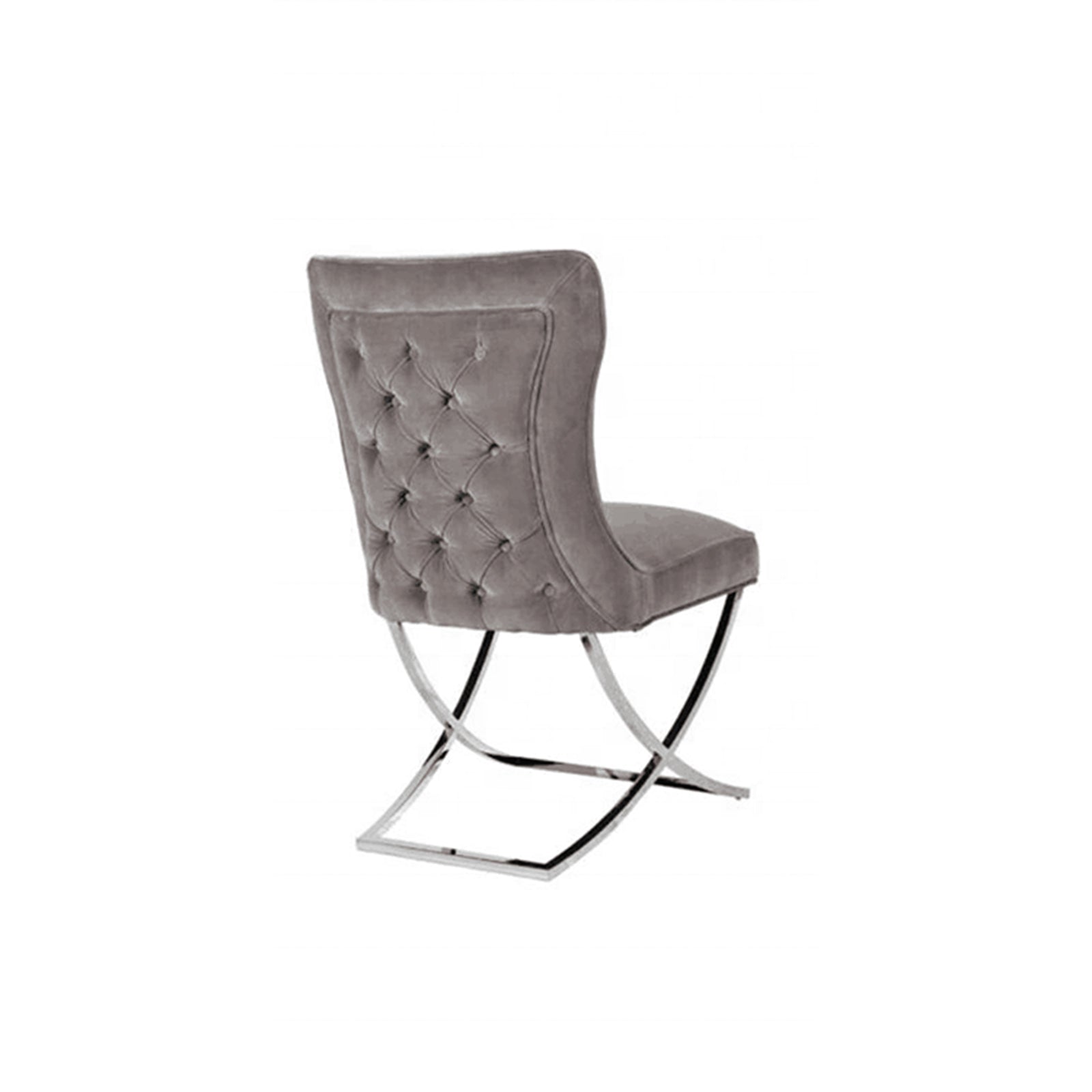 Kitchen & Dining Chairs: 2x Dining Chairs Grey Fabric Upholstery Quilting Silver Color Legs