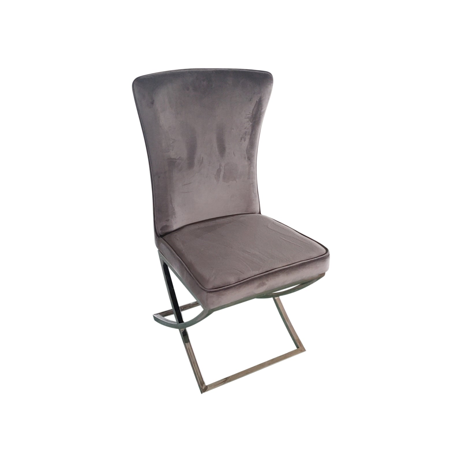 Kitchen & Dining Chairs: 2x Dining Chairs Grey Fabric Upholstery Quilting Silver Color Legs