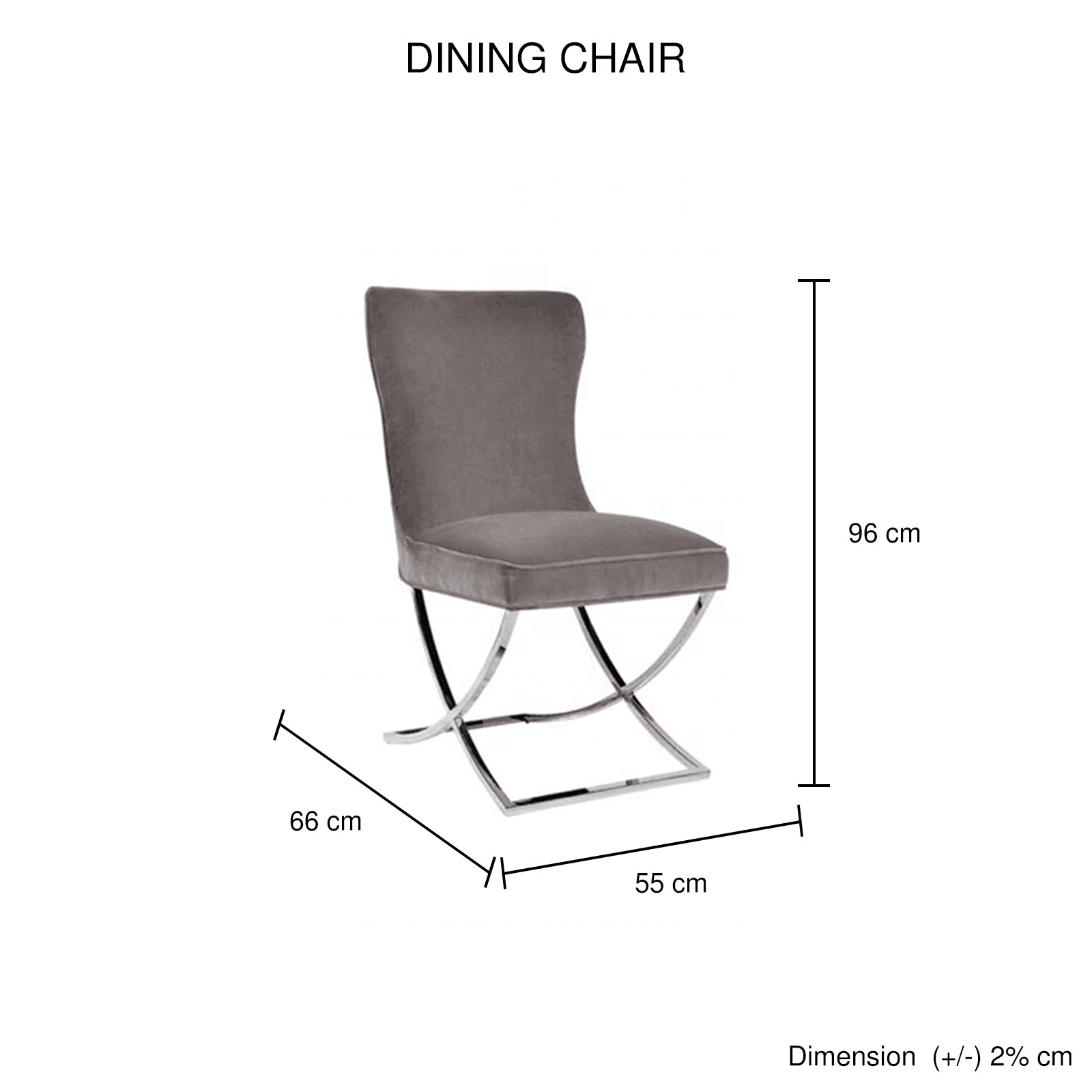 Kitchen & Dining Chairs: 2x Dining Chairs Grey Fabric Upholstery Quilting Silver Color Legs