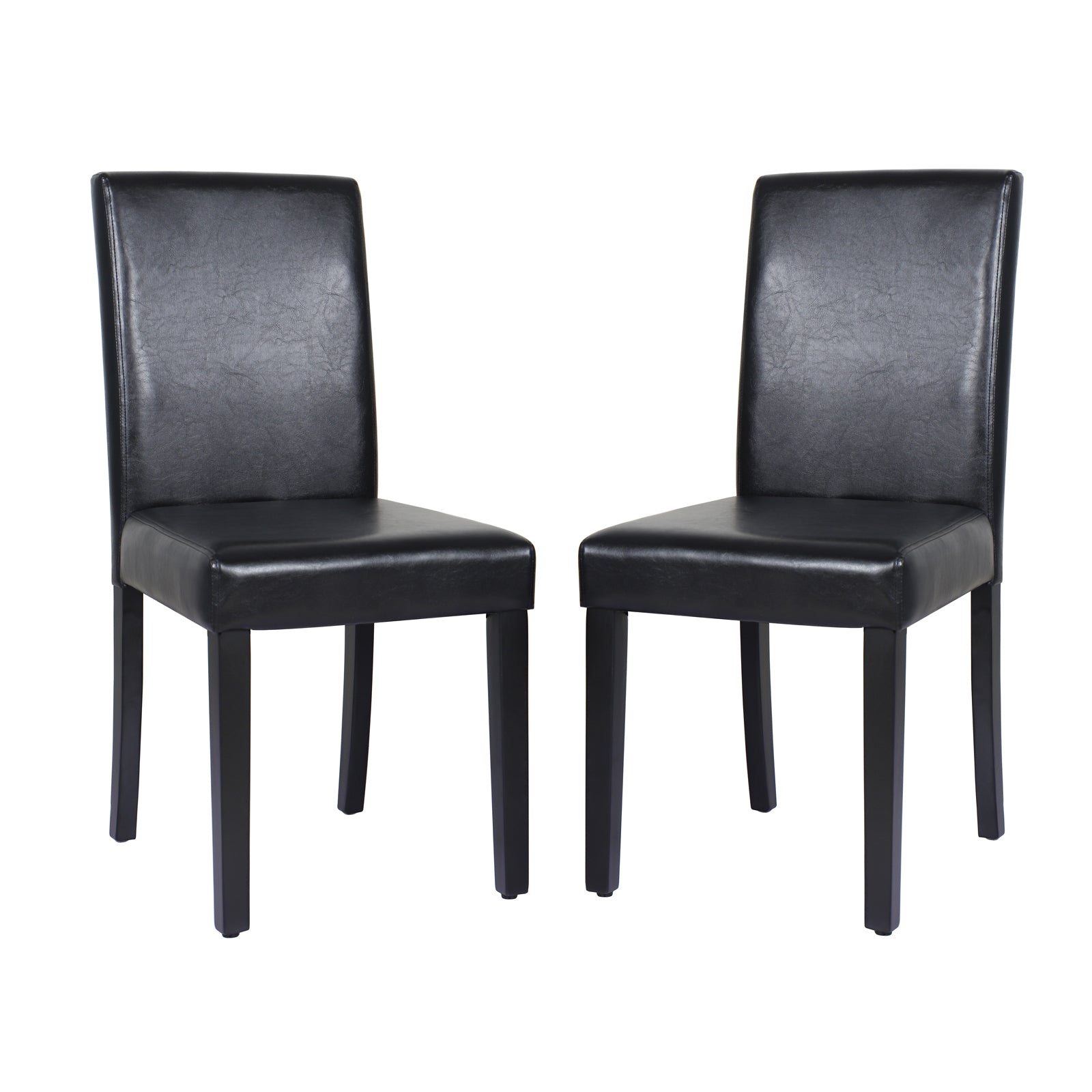 Kitchen & Dining Chairs: 2x Wooden Frame Black Leatherette Dining Chairs with Solid Pine Legs