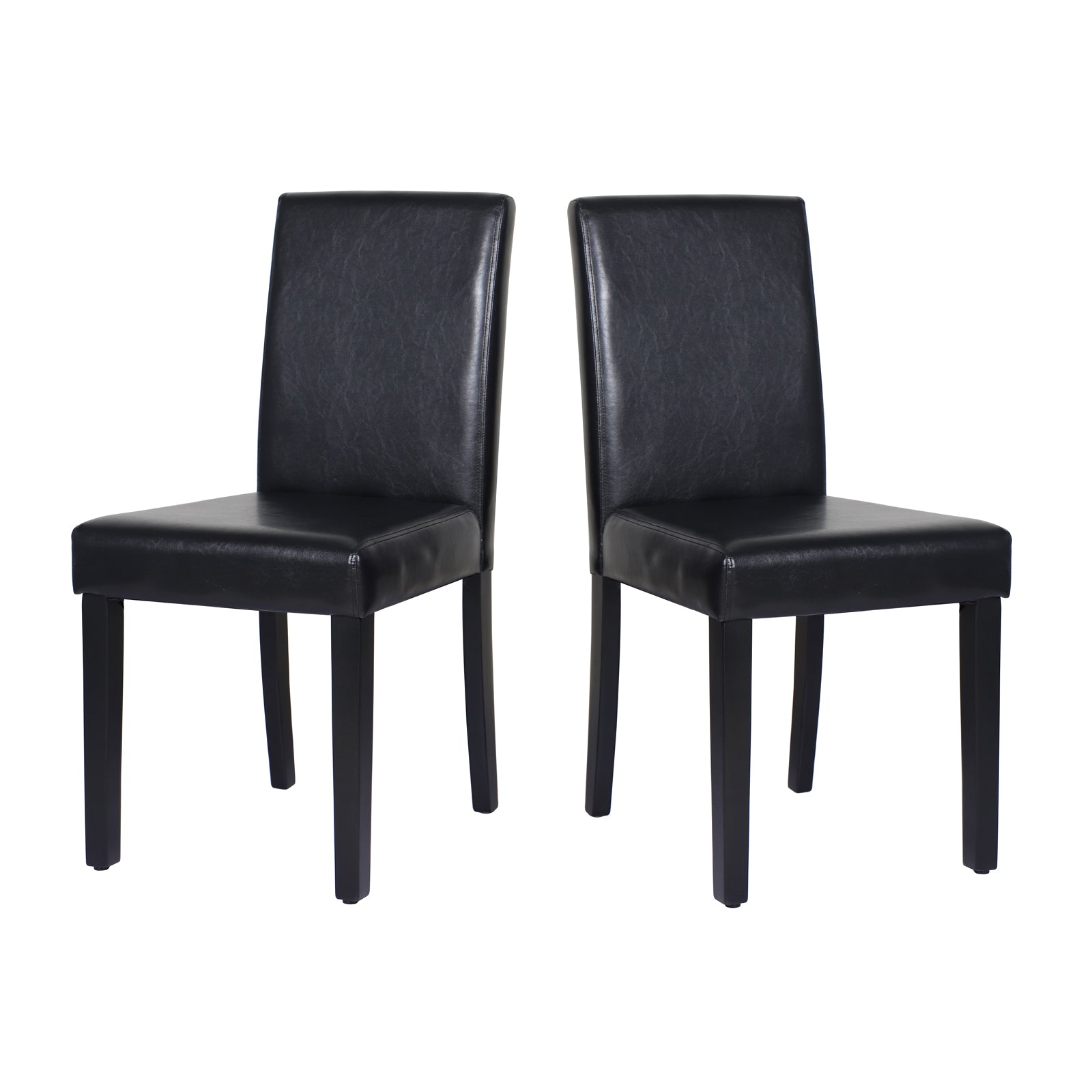 Kitchen & Dining Chairs: 2x Wooden Frame Black Leatherette Dining Chairs with Solid Pine Legs