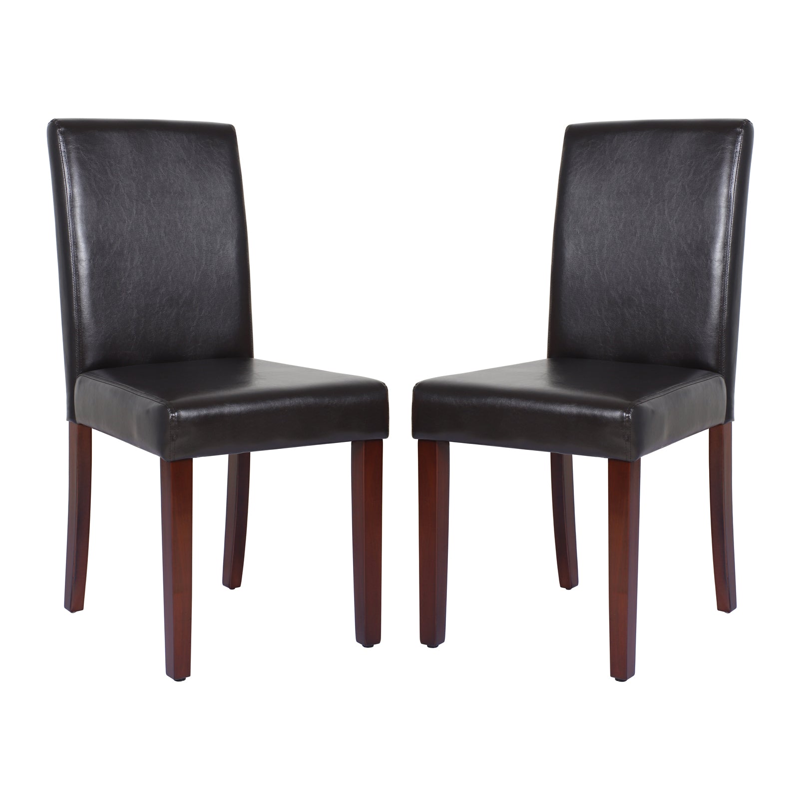 Kitchen & Dining Chairs: 2x Wooden Frame Brown Leatherette Dining Chairs with Solid Pine Legs