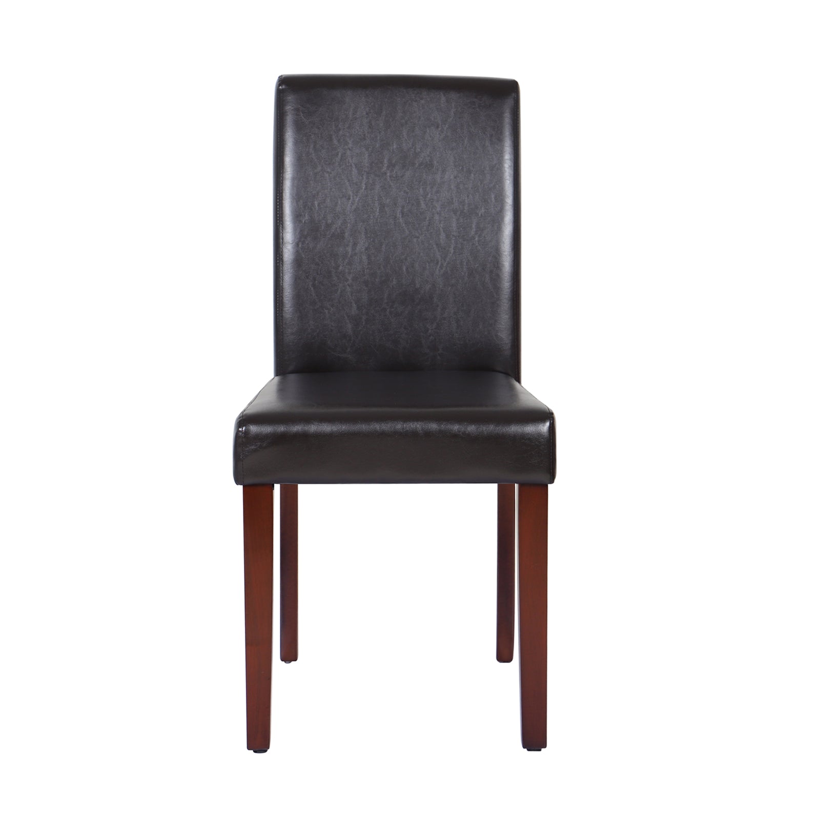 Kitchen & Dining Chairs: 2x Wooden Frame Brown Leatherette Dining Chairs with Solid Pine Legs