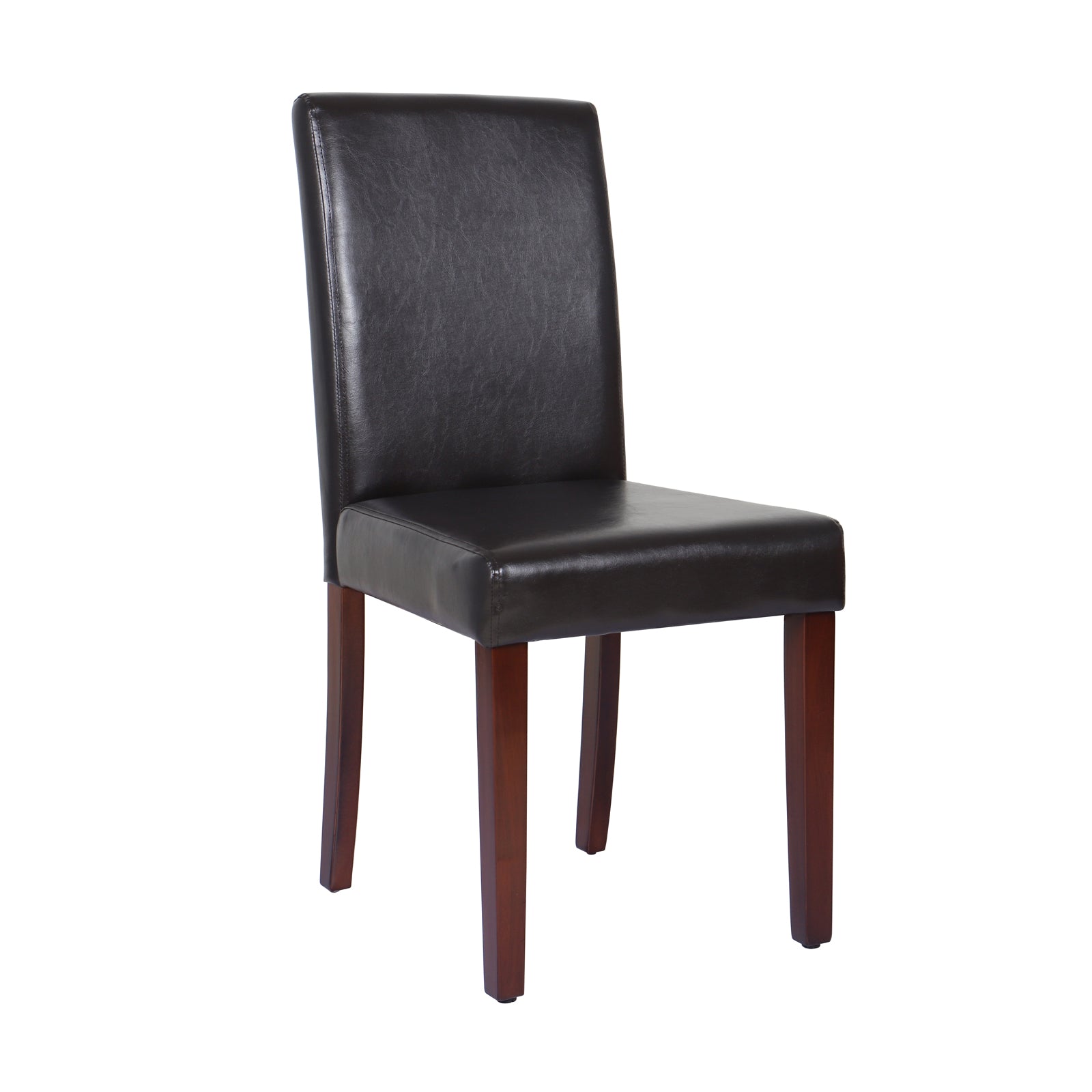 Kitchen & Dining Chairs: 2x Wooden Frame Brown Leatherette Dining Chairs with Solid Pine Legs