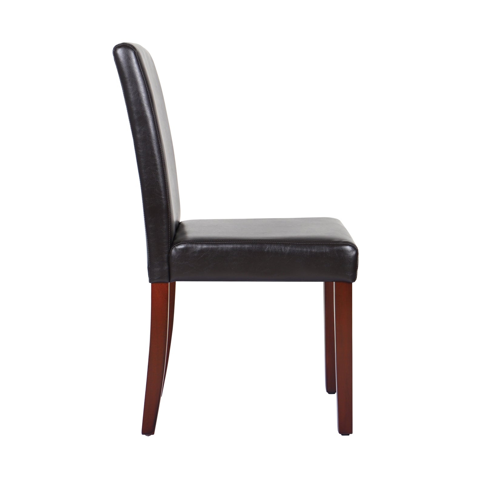 Kitchen & Dining Chairs: 2x Wooden Frame Brown Leatherette Dining Chairs with Solid Pine Legs