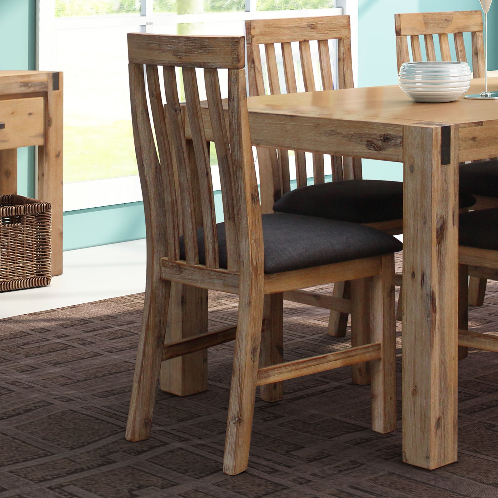 Kitchen & Dining Chairs: 2x Wooden Frame Leatherette in Solid Wood Acacia & Veneer Dining Chairs in Oak Colour