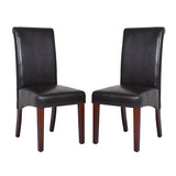 2x Wooden Frame Black Leatherette Dining Chairs with Solid Pine Legs