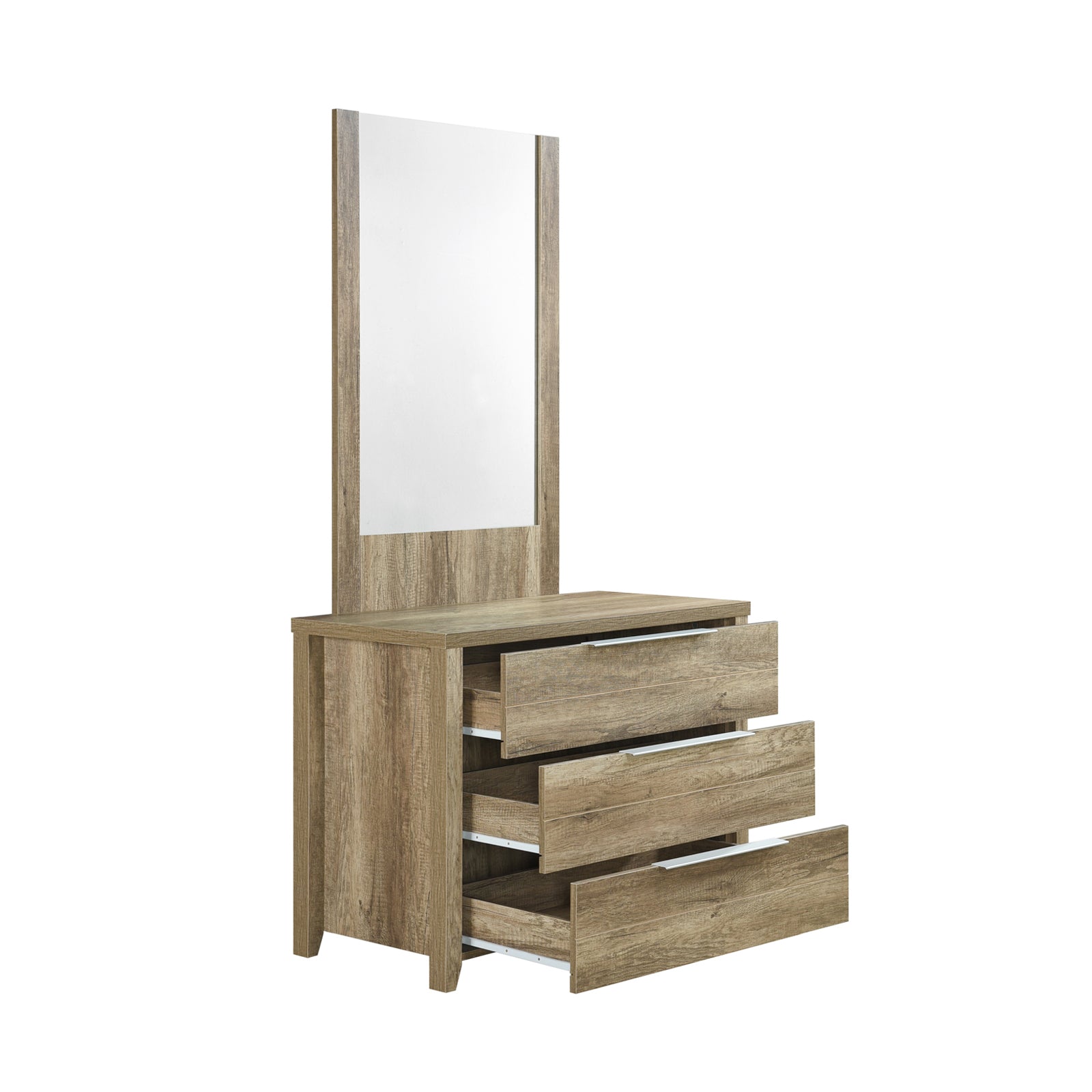 Makeup Organisation & Storage: Dresser with 3 Storage Drawers in Natural Wood like MDF in Oak Colour with Mirror