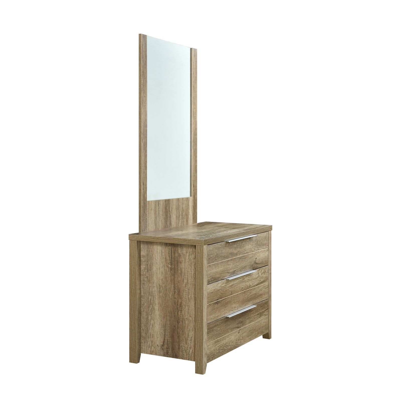 Makeup Organisation & Storage: Dresser with 3 Storage Drawers in Natural Wood like MDF in Oak Colour with Mirror