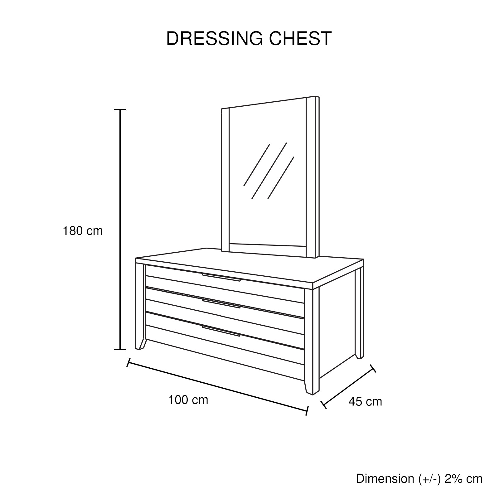 Makeup Organisation & Storage: Dresser with 3 Storage Drawers in Natural Wood like MDF in Oak Colour with Mirror